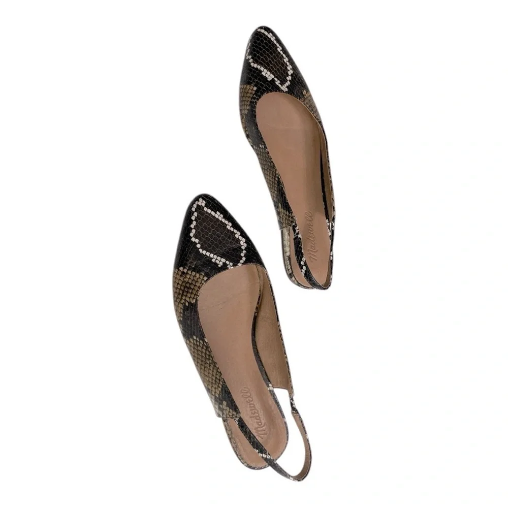 Madewell Margot Flats Brown Leather Snake Multi Print Slingback Shoes Size 7